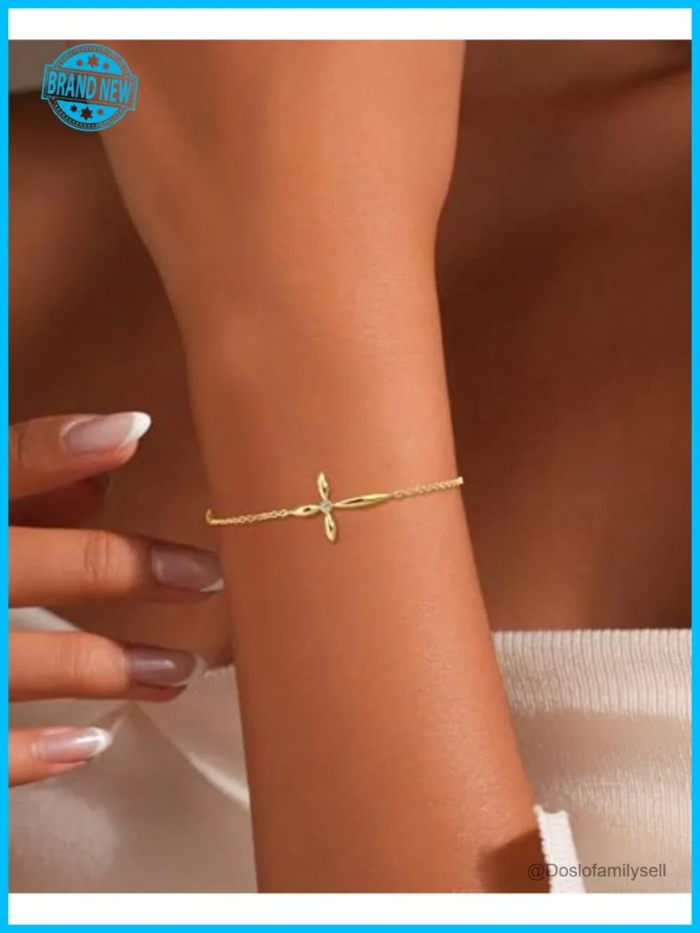 14K Gold Plated 925 Sterling Silver Cross CZ Link Bracelet
